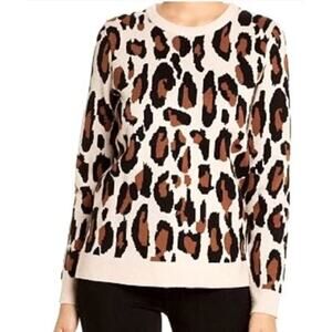 Tahari Medium Pull Over Sweater Soft Leopard Animal Print Brown Black Mob $80
